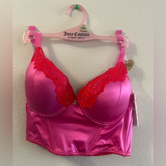 Juicy Couture Satin Lace Bra 36C Infinite Rose Pink | NWT Sexy Bralette Lingerie - Picture 1 of 5